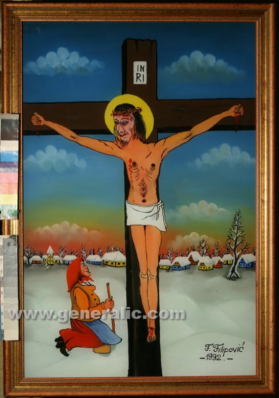 Franjo Filipovic (1930-2009), Jesus, oil on glass, 1992, 60x40 cm, 300 eur