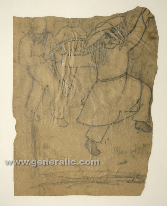 Ivan Generalic, Masquerade, pencil on paper, 1968, 31x24 cm (framed)