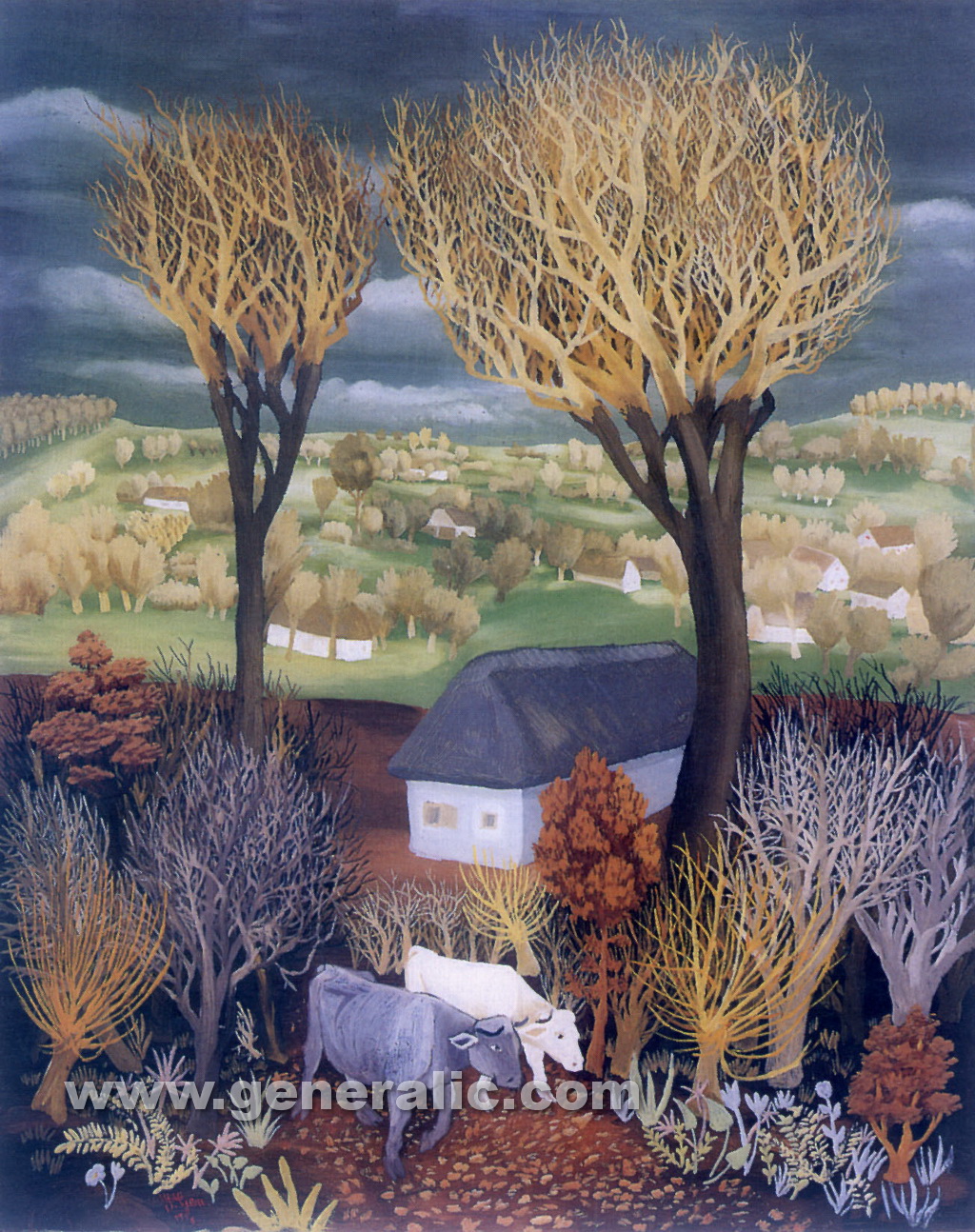 Ivan Generalic, 1938, Cows in the forest, oil on glass, 44x34 cm
