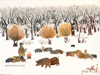 Ivan Generalic, 1933, Cuvanje svinja (Swineherding), akvarel (watercolour), 43x59 cm