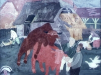 Ivan Generalic, 1937, Bik i krava (Bull and a cow), tempera na staklu (tempera on glass)