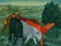 Ivan Generalić, 1938, Krave na ispaši (Cows in a pasture), tempera na staklu (tempera on glass), 30