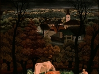 Ivan Generalic, 1938, Selo (A village), tempera na staklu (tempera on glass), 33x32 cm