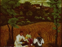 Ivan Generalić, 1939, Žeteoci (Harvesters), ulje na staklu (oil on glass), 40x41 cm