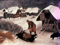 Ivan Generalic, 1942, Smudenje svinje (Singeing a pig), ulje na platnu (oil on canvas)