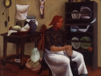 Ivan Generalic, 1943, Izrada putra (Beating butter), ulje na staklu (oil on glass), 30x31 cm