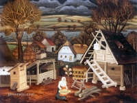 Ivan Generalić, 1943, Seosko dvorište (Village yard), ulje na staklu (oil on glass), 28x34 cm