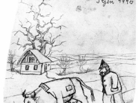 Ivan Generalic, 1946, Seljak s kravom (Peasant with a cow), olovka na papiru (pencil on paper)