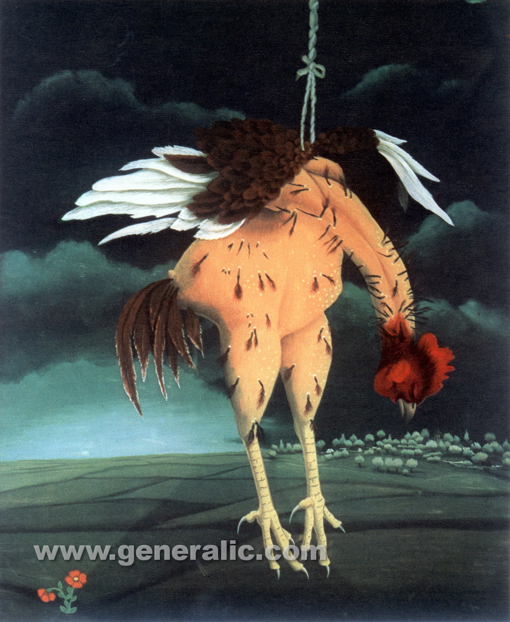 Ivan Generalic, 1959, Hanged rooster, oil on glass, 50x41 cm