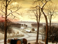 Ivan Generalic, 1950, Utovar trupaca (Loading wood), ulje na staklu (oil on glass)
