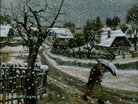 Ivan Generalić, 1950, Žena na snijegu (Woman in the snow), ulje na staklu (oil on glass), 35x40 cm