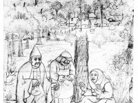 Ivan Generalic, 1952, Grijanje uz vatru (Warming by the fire), olovka na papiru (pencil on paper)