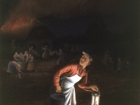 Ivan Generalić, 1952, Požar (A fire), ulje na staklu (oil on glass), 44x33 cm