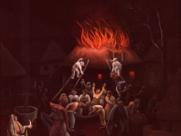 Ivan Generalić, 1953, Požar (A fire), ulje na staklu (oil on glass), 55x42 cm