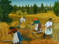 Ivan Generalić, 1953, Žeteoci (Harvesters), ulje na staklu (oil on glass), 42x52 cm