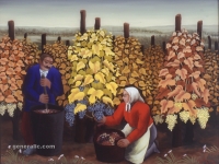 Ivan Generalić, 1954, Berba grožđa (Grape picking), ulje na staklu (oil on glass), 35x46 cm