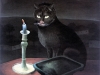 Ivan Generalic, 1954, Cat by candlelight, oil on glass, 42x36 cm