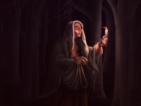 Ivan Generalić, 1954, Stara žena sa svijećom (Old woman with a candle), ulje na staklu (oil on glas