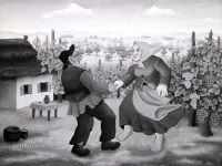 Ivan Generalic, 1955, Ples u vinogradu (Dance in the vineyard), ulje na staklu (oil on glass)