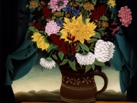Ivan Generalic, 1958, Cvijece na stolu (Flowers on a desk), ulje na staklu (oil on glass)