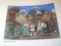 Ivan Generalić, 1958, Freska u školi u Hlebinama, Fresco in elementary school in Hlebine