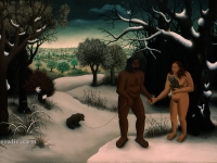 Ivan Generalic, 1959, Adam i Eva (Adam and Eve), ulje na staklu (oil on glass), 121x72 cm