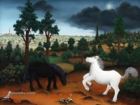 Ivan Generalic, 1959, Crni i bijeli konj (Black and white horse), ulje na staklu (oil on glass)