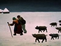 Ivan Generalic, 1959, Cuvanje svinja (Swineherds), ulje na lesonitu (oil on plywood), 70x120 cm