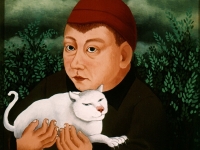 Ivan Generalic, 1959, Djecak s mackom (Boy with cat), ulje na staklu (oil on glass), 30x33 cm