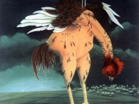 Ivan Generalić, 1959, Obješeni pijetao (Hanged rooster), ulje na staklu (oil on glass), 50x41 cm