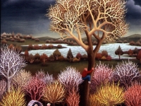 Ivan Generalić, 1959, Romi u šumi (Gypsies in a forest), ulje na staklu (oil on glass)