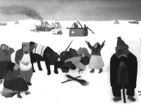 Ivan Generalic, 1959, Spaljeno selo (Burned village), ulje na staklu (oil on glass)