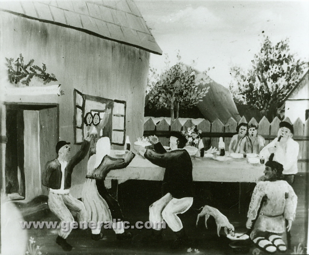 Josip Generalic, 1955, Garden party, oil on glass