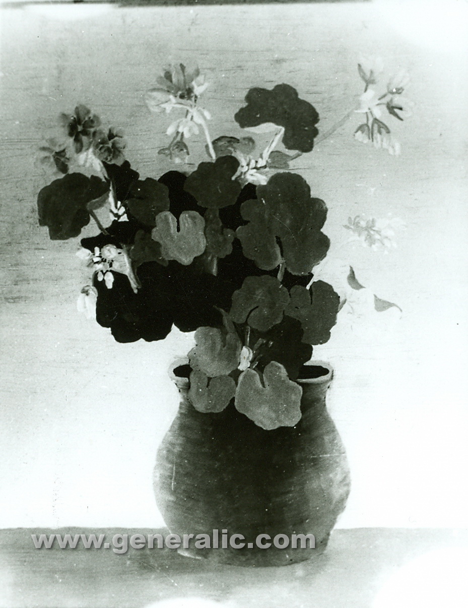 Josip Generalic, 1955, Spring flowers in a vase, oil on glass