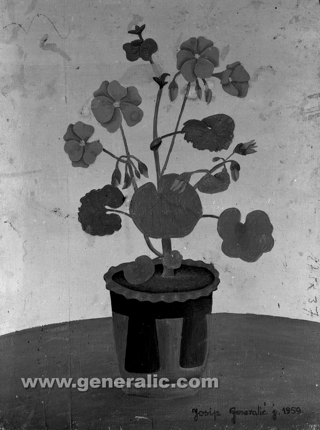 Josip Generalic, 1959, Flowers in a pot, oil on wood