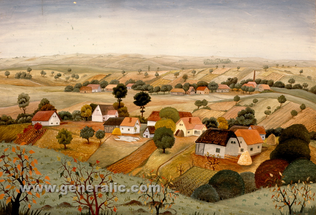 Josip Generalic, 1959, Landscape with houses, oil on canvas