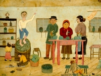 Josip Generalić, 1952, Spremanje zelja (Preparing the cabbage), ulje na drvetu (oil on wood)