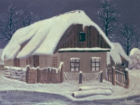 Josip Generalić, 1954, Kuća na selu (Village house), ulje na drvetu, (oil on wood)