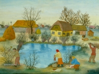 Josip Generalić, 1956, Radovi oko jezera (Works around a pond), akvarel (waterolour)