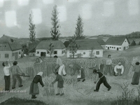 Josip Generalić, 1958, Košnja žita (Mowing the hay), ulje na staklu (oil on glass)