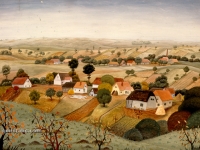 Josip Generalić, 1959, Pejzaž s kućama (Landscape with houses), ulje na platnu (oil on canvas)