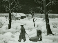 Josip Generalić, 1959, Vreća na sanjkama (Sack on sledge), ulje na platnu (oil on canvas)