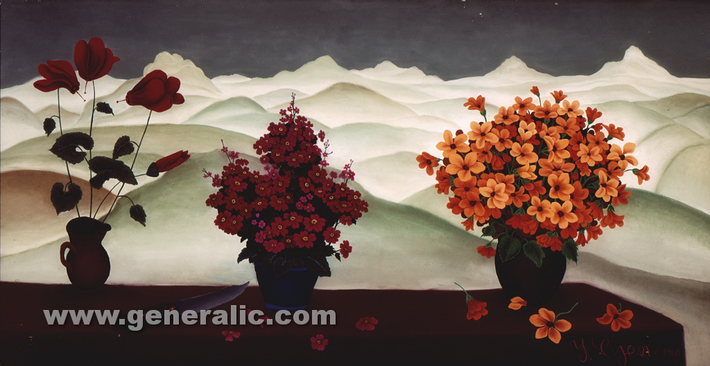 Ivan Generalic, 1960, Three bouquets in winter, oil on glass