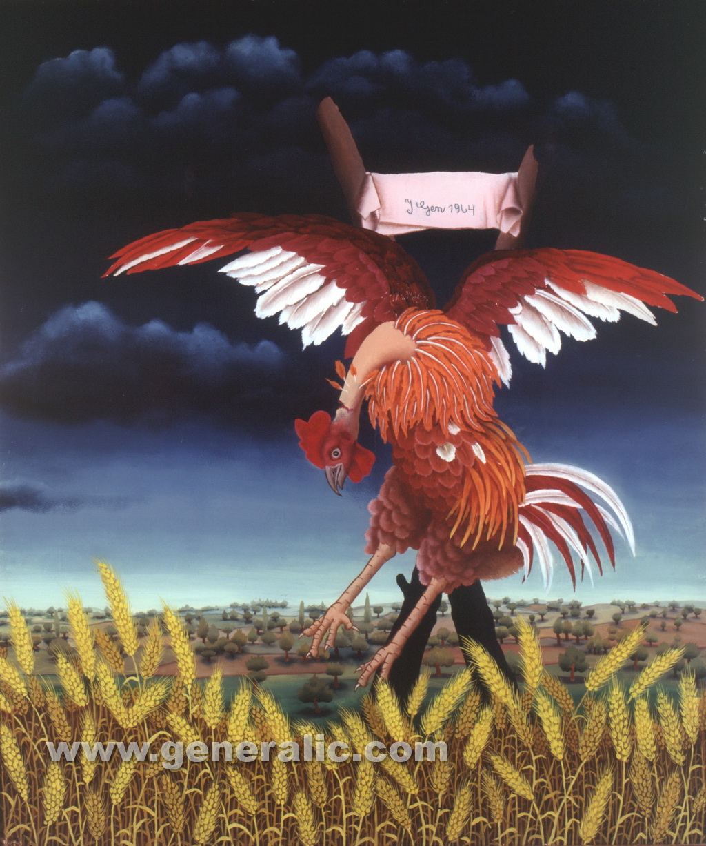 Ivan Generalic, 1964, Crucified rooster, oil on glass