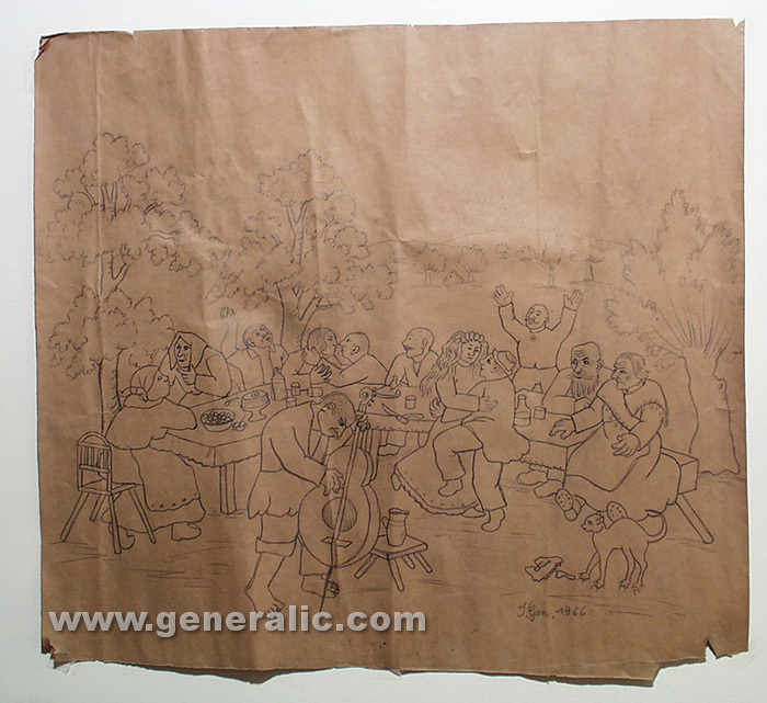 Ivan Generalic, 1966, Garden party, drawing