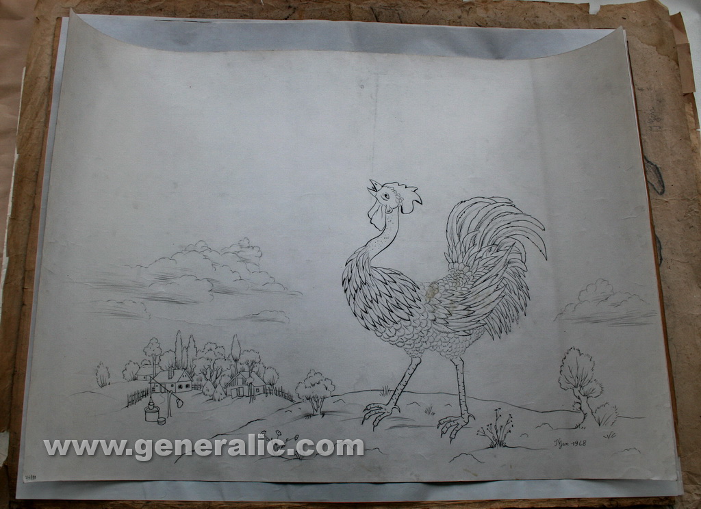 Ivan Generalic, 1968, Rooster, drawing, 71x100 cm