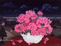 Ivan Generalic, 1960, Cvijece na stolu (Flowers on a table), ulje na staklu (oil on glass)