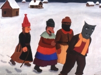 Ivan Generalić, 1960, Maškare (Masquerade), ulje na staklu (oil on glass)
