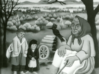 Ivan Generalic, 1960, Romkinja pored vatre (Gipsy woman by the fire), ulje na staklu (oil on glass)
