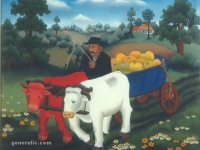 Ivan Generalic, 1961, Krave s bundevama (Cows with pumpkins), ulje na staklu (oil on glass)